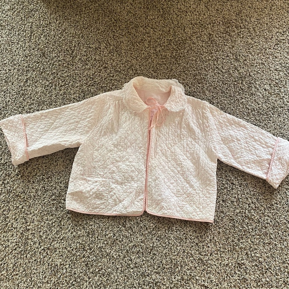 VTG 1960s 60s Quilted Pink Jacket Women’s Small Bow Tie Front Lace Floral